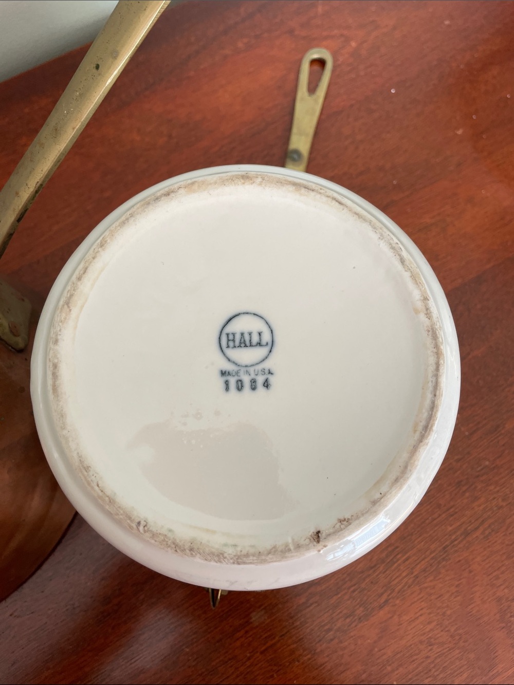 Vintage Hall 1084 Ceramic and Copper Double Boiler Brass Handles 3 Piece Set - Picture 9 of 14